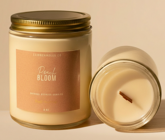 Candle jar with lid on a wooden surface